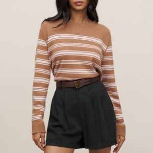 Reformation Cashmere Boyfriend Sweater in Camel Stripe